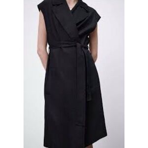 ❤️ Zara Black Open Front Sleeveless Trench Wrap Dress Size L
